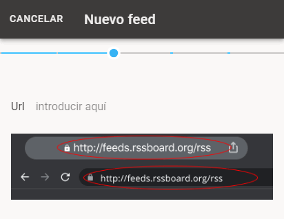 A continuación, especifica la dirección del feed RSS.