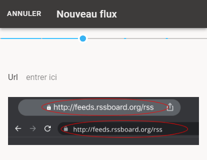 Indiquez ensuite l'adresse du flux RSS.