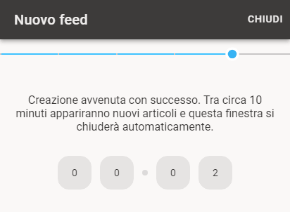 Dopo aver salvato il feed, apparirà un timer.