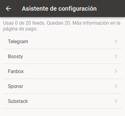 Primero, abre la configuración de la aplicación y busca la sección "Feeds protegidas con contraseña".